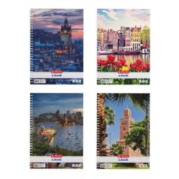 Caiet spiralat City cu pătrățele - format A4, diverse modele