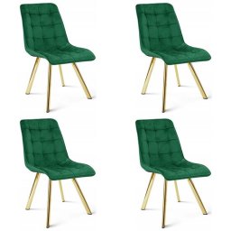 Set 4 scaune bucatarie/living, Artool, Cieza, catifea verde, picioare metal auriu, 49x60x87 cm