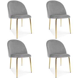 Set 4 scaune bucatarie/living, Artool, Inca, catifea gri deschis, picioare metal auriu, 49x60x87 cm