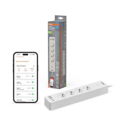 Osram – Prelungitor SMART+ cu 4 prize (tip F) + 2x USB-A + 2x USB-C, Wi‑Fi