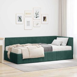 Cadru de pat coltar cu saltea cu headboard 2 pcs Verde Catifea GartenMobel Dekor
