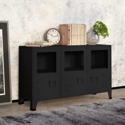 Servanta industriala, negru, 105x35x62 cm, metal si sticla GartenMobel Dekor