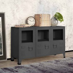 Servanta industriala, antracit, 105x35x62 cm, metal si sticla GartenMobel Dekor