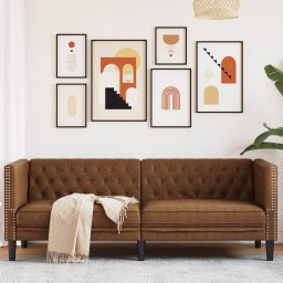Canapea Chesterfield cu 3 locuri, maro, piele ecologica GartenMobel Dekor