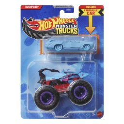 Hot Wheels Monster Trucks Scorpedo albastru cu masinuta metalica