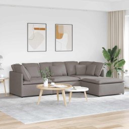 Canapea modulara cu taburet si perne, textil, gri taupe GartenMobel Dekor