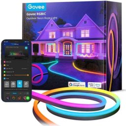 Banda LED Inteligenta Govee Neon pentru Exterior Wi-Fi Bluetooth 72W 1130lm IP65 RGBIC 10m Negru