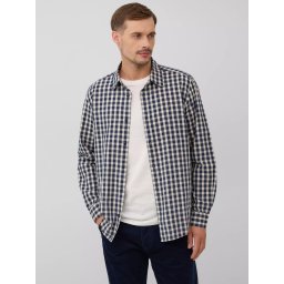 s.Oliver Camasa barbati, cu imprimeu in carouri si guler Kent, Albastru inchis (SELECTATI MARIMEA: 3XL)
