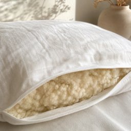 Perna Premium Linen cu Lana Merino 100% LanaWool 35x54 cm Fermitate Mica Moale 250 g Exterior 100% In fin, cu fermoar, Alb