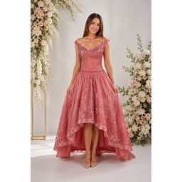 Rochie fashion de seara, nuanta de roz cu margele aplicate (Marime: 44, Culoare: ROZ)