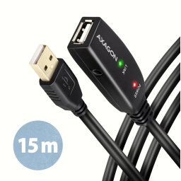 Axagon ADR-215 USB 2.0 A-M -> A-F active extension/repeater cable 15m - Kabel - Digital/Daten cabluri USB USB A Negru