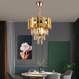 Candelabru din cristal BRAN Petito 3xE14, auriu lucios, Ø30 cm, inaltime reglabila