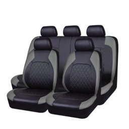 Set huse scaune auto RoGroup Roma, piele ecologica, 9 piese, gri-negru