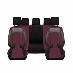 Set huse scaune auto DeluxeBoss, stofa si piele ecologica, rosu-negru, 11 piese