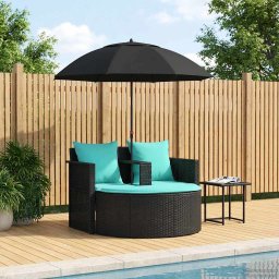 Canapea de gradina cu perna 8 pcs Negru si Turcoaz poliratan GartenMobel Dekor