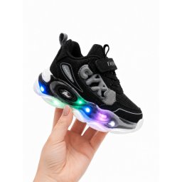 Adidasi cu lumini Led, Model Cyx, Baieti, Piele ecologica, Negru