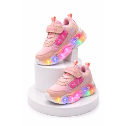 Adidasi cu lumini LED, Model CYX, piele ecologica, fete, roz