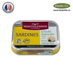 Mouttes d’Arvor Conserva sardine franțuzești cu lamaie BIO in ulei de masline BIO Extra Virgin 115 gr