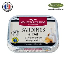Mouttes d'Arvor Conserva sardine franțuzești cu usturoi in ulei de masline Extra Virgin 115 gr