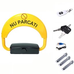 Blocator loc parcare automat cu 2 telecomenzi, alarma si acumulator