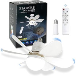 Ventilator de tavan cu LED 30W, Montaj E27/E26 tip Bec control de la distanta