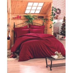 Set husa pilota + fata de perna, satin bumbac 100%, 135x200 cm + 80x80 cm, rosu inchis - Verificat A · Re-Bloom