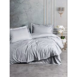 Set husa pilota + fata de perna, satin bumbac 100%, 135x200 cm + 80x80 cm, gri - Verificat A · Re-Bloom