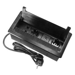 Priza Incastrabila ORNO OR-GM-9041(GS)/B 2 Prize Schuko 230V 1xUSB-A 1x USB-C 2x RJ45 CAT 5E 3680W IP20 Cablu 1.5M Negru
