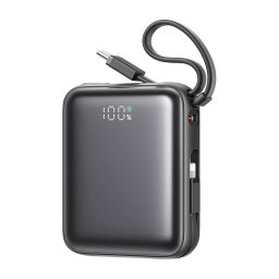 Acumulator extern Joyroom Mini JR-PBF27, 10000mAh, 22.5W, Cabluri USB-C/Lightning incorporate, Negru