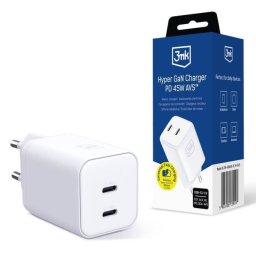 Incarcator 3MK Hyper Charger PD 45W GaN AVS QC4+ PPS AFC FCP DCP 2C Alb