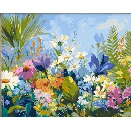 Set pictura pe numere, cu sasiu, Flori de camp colorate, 40x50 cm