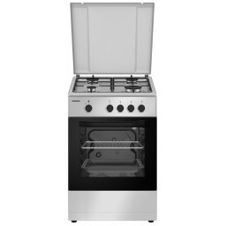 Aragaz Heinner HFSC-SME50SL, latime 50 cm, 4 arzatoare, gratar emailat, capac metalic, argintiu