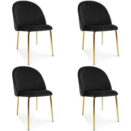 Set 4 scaune bucatarie/living, Artool, Inca, catifea neagra, picioare metal auriu, 49x55x78 cm