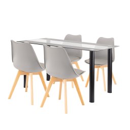 Set dining Leziter Zelma 4+1 negru-gri, masa din sticla 140 cm + 4 scaune