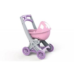 Carucior pentru papusa MyKids roz-mov cu cos pentru accesorii, 57 cm