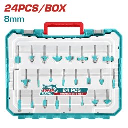 Set freze pentru lemn TOTAL, 24 piese, coada 8 mm, cu cutie