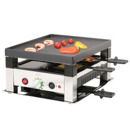 Gratar electric Set gratar de masa multifunctional 5 in 1, SCH 7910, cu 4 raclette si 4 tigai wok, placa pentru clatite sau crepe si spatule incluse, suprafata antiaderenta pentru gatit fara grasimi, 1200W, Negru