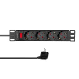 Prelungitor PDU LOGILINK 1U pt. rack 10 inch, 4 prize Schuko, intrare Schuko, max 16 A, ON/OFF, IP20, 2 m, negru, "PDU4B01" (timbru verde 0.8 lei)