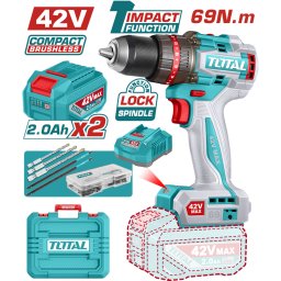 TOTAL - MASINA DE GAURIT CU PERCUTIE - 42V CU 47 ACCESORII (INCLUDE 2 ACUMULATORI, 1 INCARCATOR)