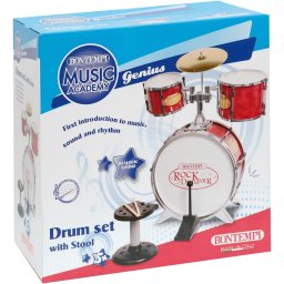 Set de tobe pentru copii Bontempi, 4 piese, rosu, cu scaun reglabil