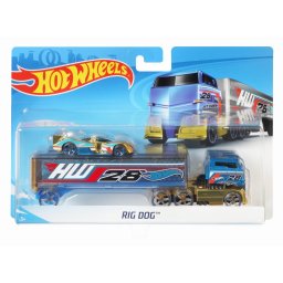 Set camion cu masina sport Hot Wheels Rig Dog, 2 vehicule
