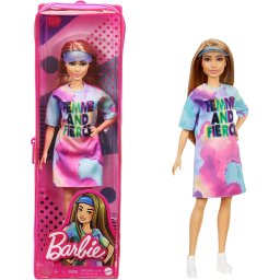 Papusa Barbie Fashionistas blonda cu rochie sport colorata