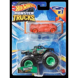 Hot Wheels Monster Trucks Skeleton Crew cu masinuta metalica