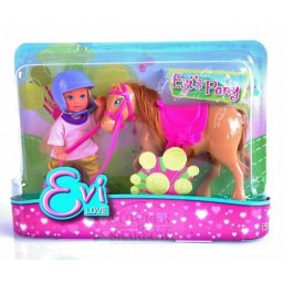 Papusa Evi Love cu calut maro, set de echitatie pentru copii 3+ ani
