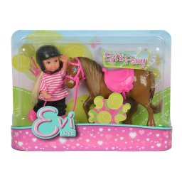 Papusa Evi cu cal maro si accesorii de echitatie Simba