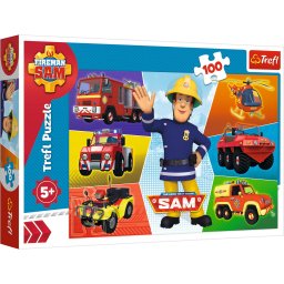 Puzzle Trefl 100 piese cu Masinile Pompierului Sam pentru copii 5+