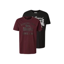 LONSDALE Tricou 'Torbay' oliv / roșu bordeaux / negru / alb