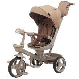 Tricicleta reversibila SL07 maro cu pozitie de somn, roti cauciuc, muzica si lumini