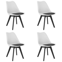 Set 4 scaune bucatarie/living, Artool, Mark, PP alb, picioare negre, perna piele ecologica neagra, 49x43x82 cm