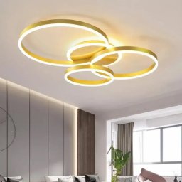 Lustra LED LYRA 100W cu telecomanda, 3 cercuri, dimabila, auriu periat